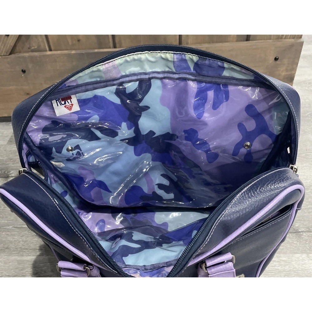Vintage Roxy Travel Bag Luggage‎ Purple Leather Tote Hawaiian PVC Surf 1990's - Picture 7 of 15